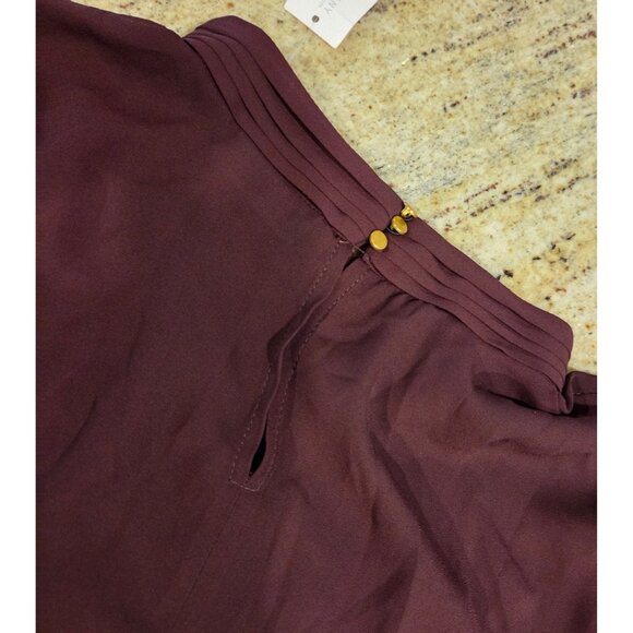 New! NY & Co Size L Burgundy Gold Side Button High Neck Blouse Old Money Smocked - Picture 12 of 15